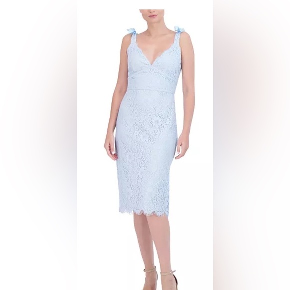 Laundry Shelli Segal Blue Lace Floral Midi Dress 10 NEW Elegant Coquette Wedding - Picture 1 of 5